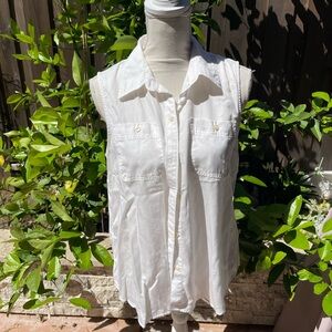 Chaps White Sleeveless Button-Down Shirt